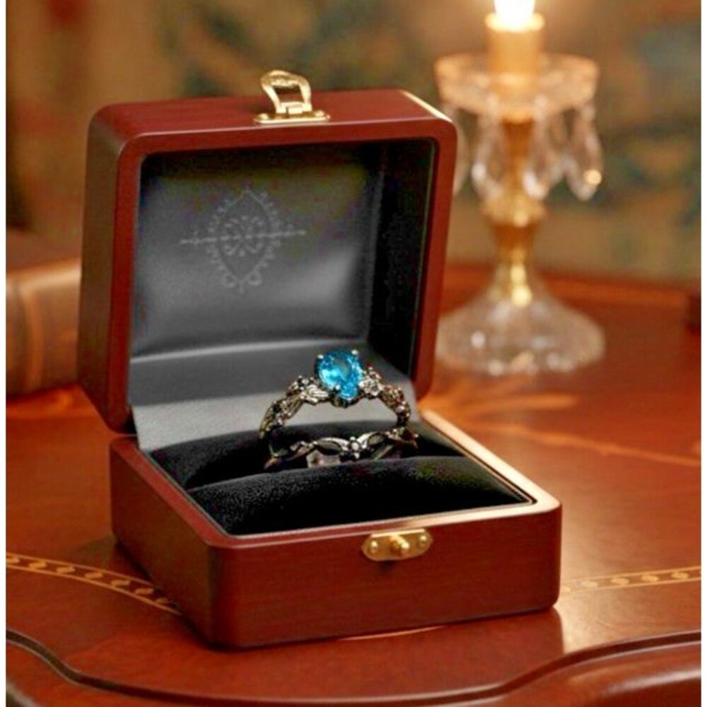 Blue Gemstone Ring Set Size 10 Ornate Two-Piece Design NEW